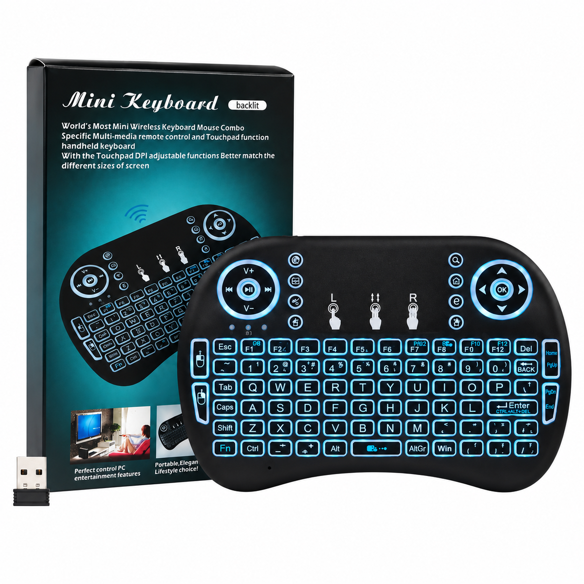 Mini Wireless Keyboard with Backlit & Touchpad - 2.4GHz Handheld Remote Control for Smart TV, PC, Android TV Box