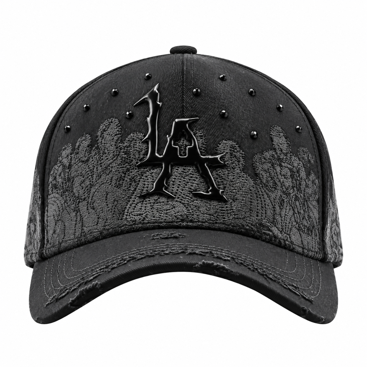 Gothic "LA" Logo Distressed Snapback Cap - Black Urban Streetwear Hat