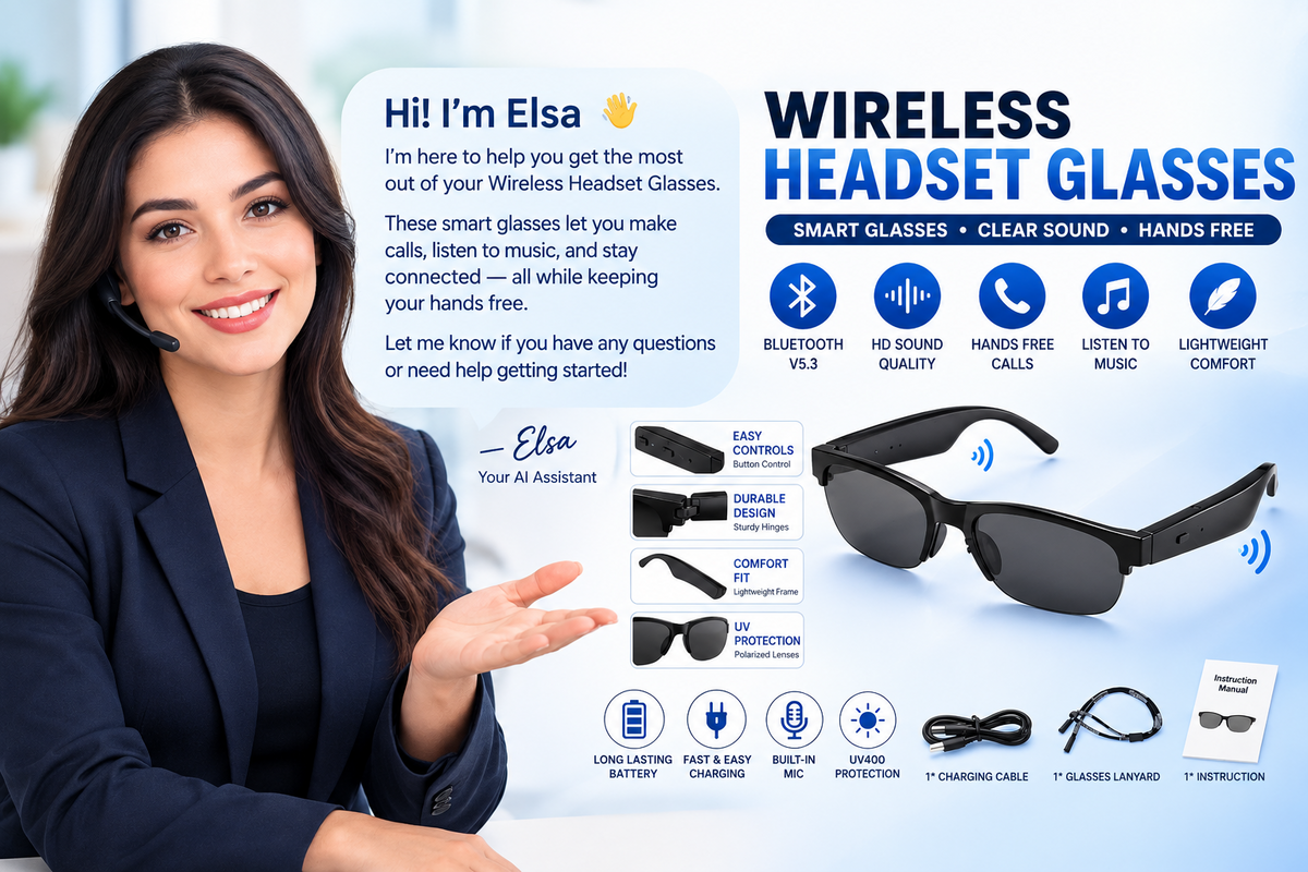 Wireless Bluetooth Headset Smart Sunglasses with Audio & Hands-Free Calling