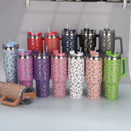Print Insulated Stainless Steel Cup with Handle and Straw