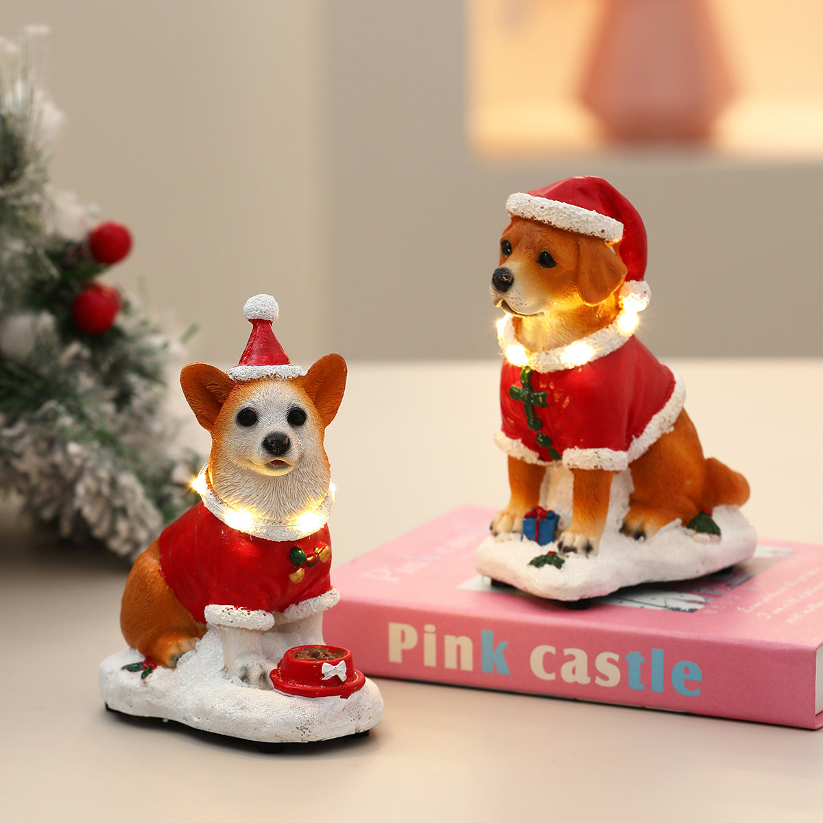 Christmas Resin Coke Gold Hair Luminous Music Pet Dog Ornaments