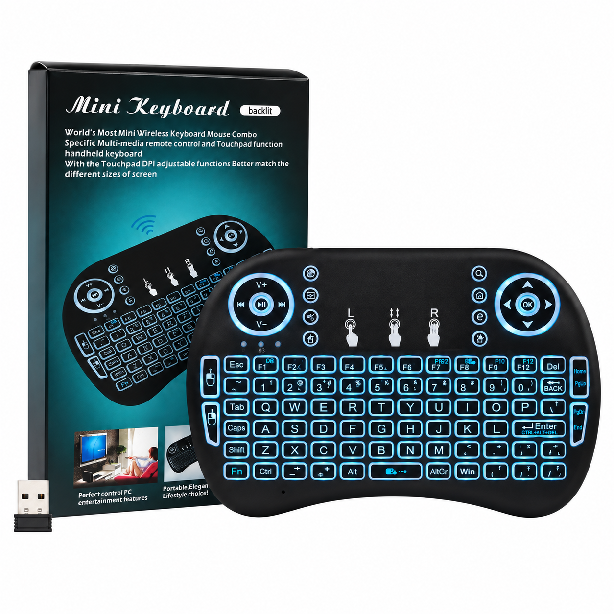 Mini Wireless Keyboard with Backlit & Touchpad - 2.4GHz Handheld Remote Control for Smart TV, PC, Android TV Box