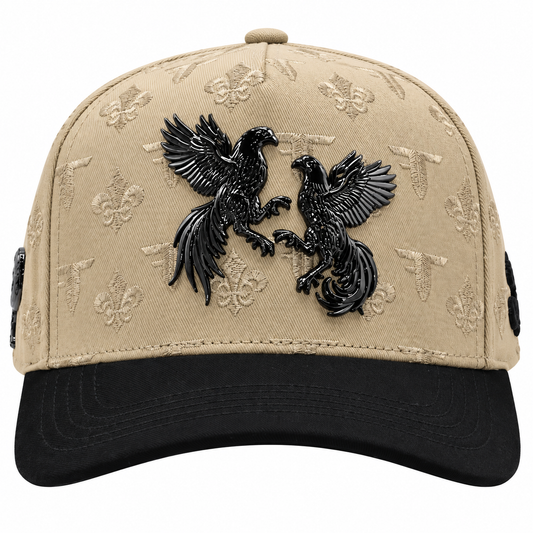 Khaki & Black Dual Eagle Embellished Streetwear Snapback Cap
