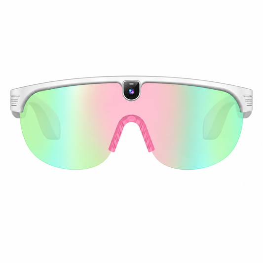 Smart Cycling & Sports Sunglasses with Integrated HD Camera - White / Pastel Rainbow Lens