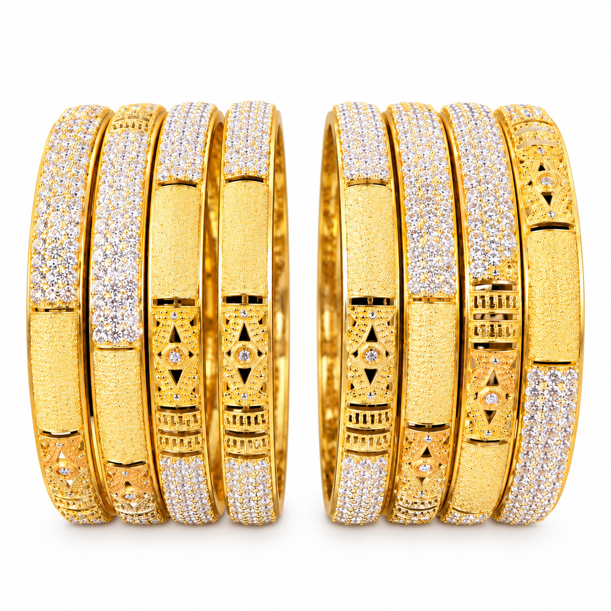 Elegant Gold-Plated Crystal & Textured Stackable Bangles Set