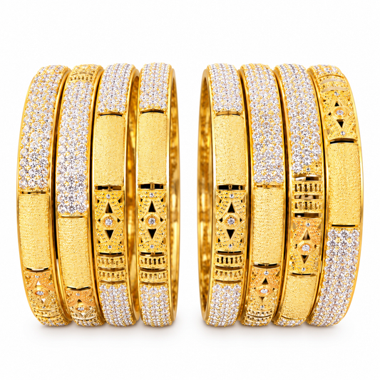 Elegant Gold-Plated Crystal & Textured Stackable Bangles Set