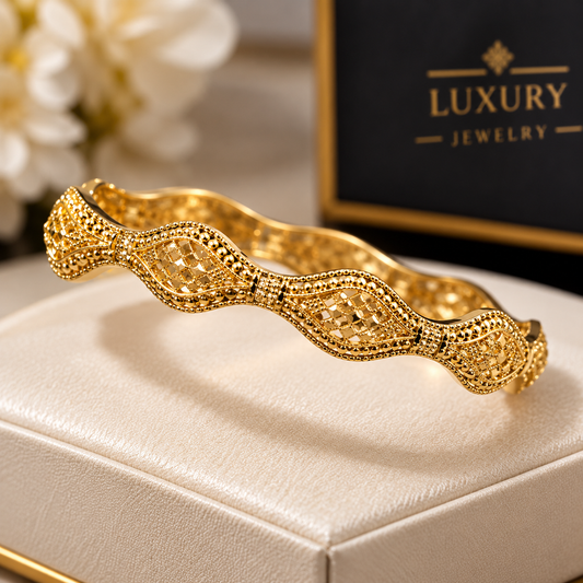 Elegant Gold-Plated Crystal & Textured Stackable Bangles Set