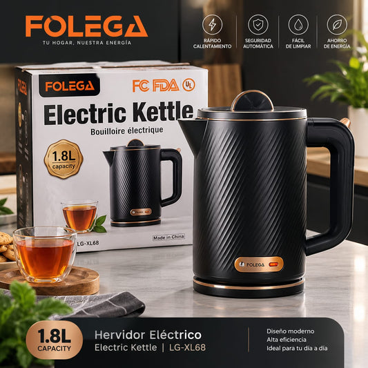 OLEGA 1.8L Electric Kettle 1500W Stainless Steel Tea Boiler Auto Shut Off Black