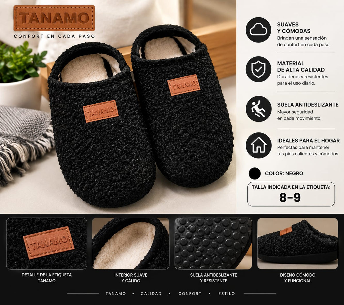 TANAMO Black Soft and Comfortable Slippers
