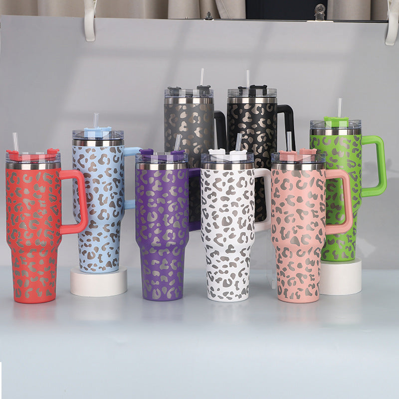 Print Insulated Stainless Steel Cup with Handle and Straw